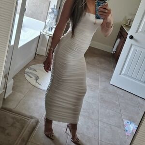 NWOT Elegant White Ruched Dress Size Small